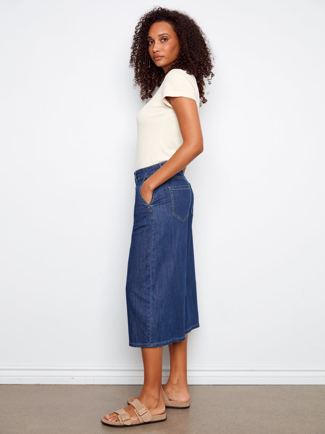 Cropped Stretch Denim Palazzo Pants