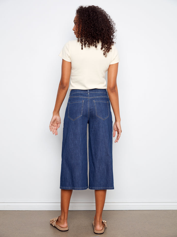 Cropped Stretch Denim Palazzo Pants