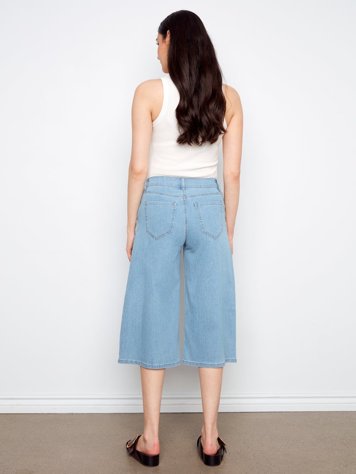 Cropped Stretch Denim Palazzo Pants