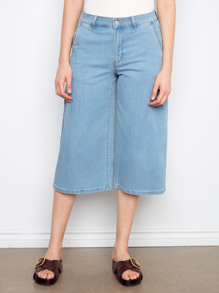 Cropped Stretch Denim Palazzo Pants