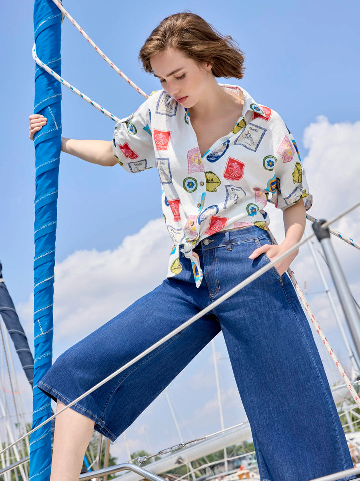 Cropped Stretch Denim Palazzo Pants