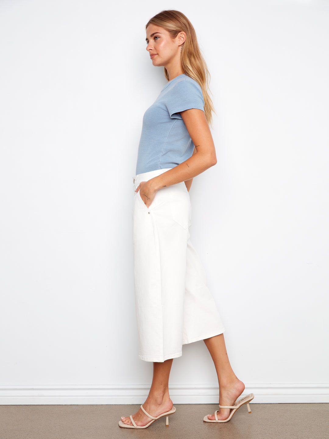 Cropped Colored Twill Palazzo Pants
