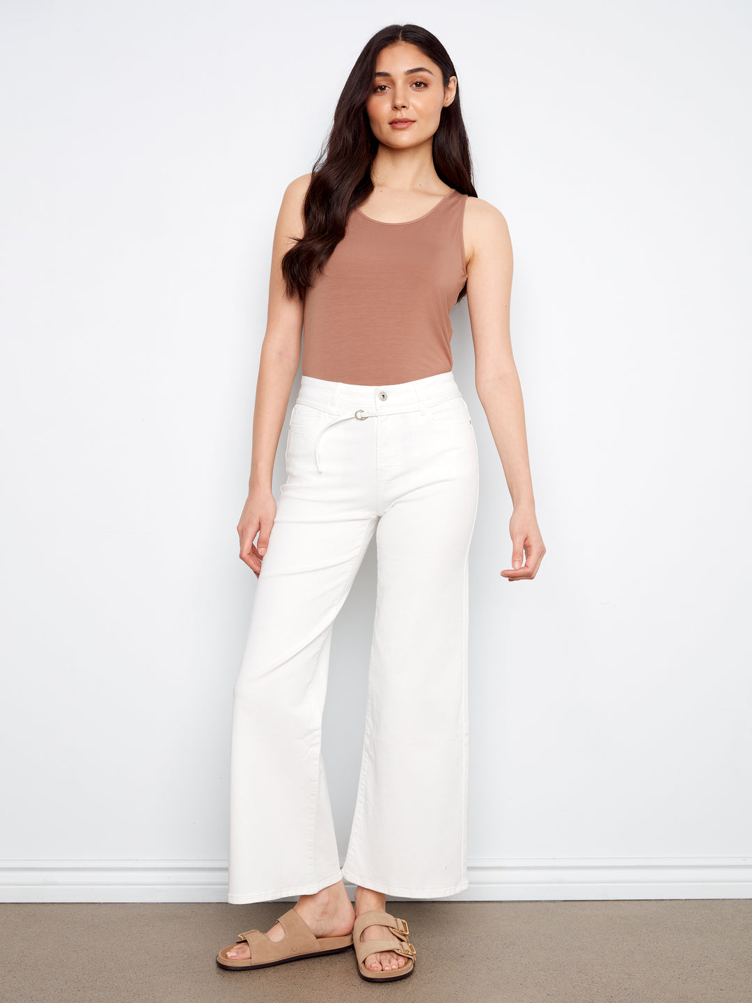 Belted Wide Leg Twill Pants