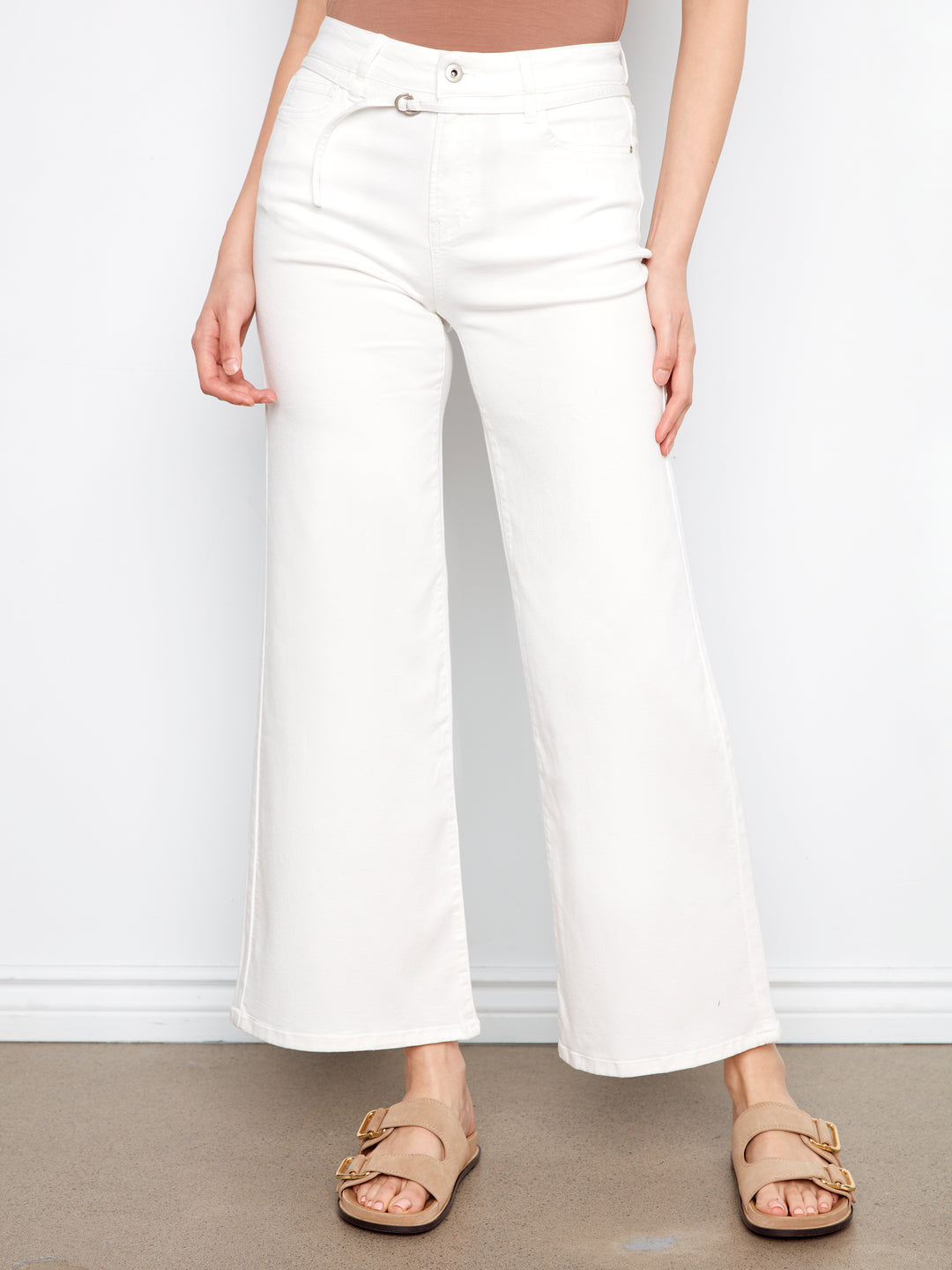 Belted Wide Leg Twill Pants