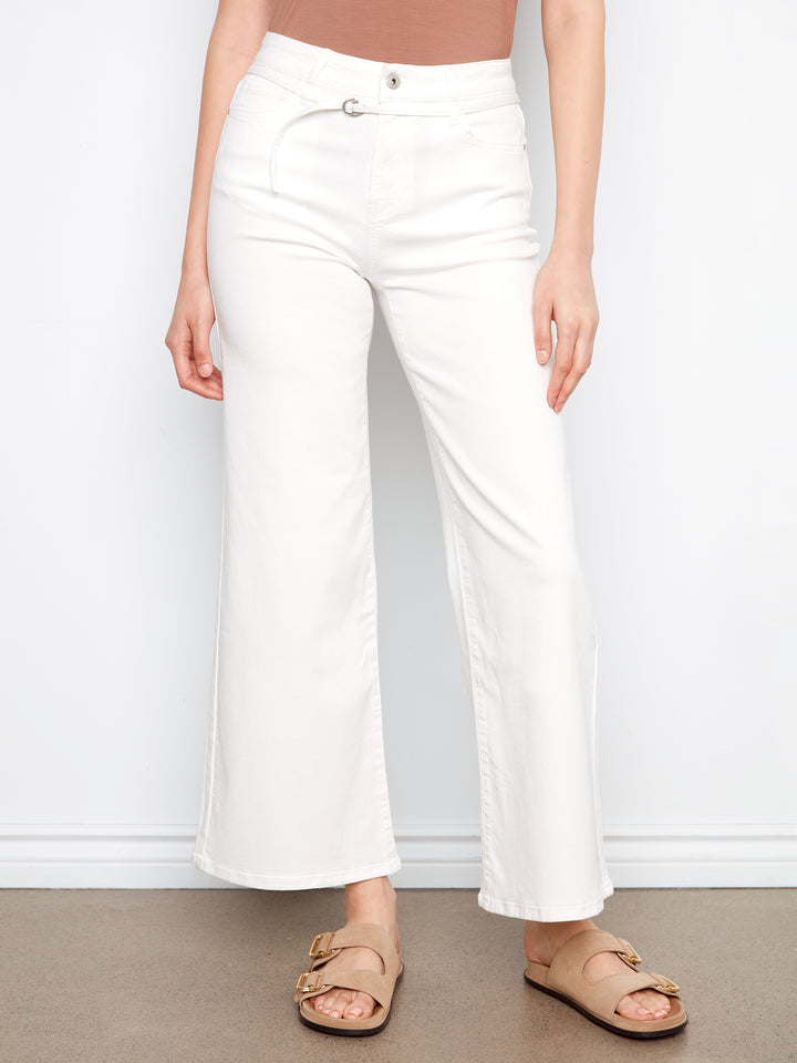 Belted Wide Leg Twill Pants