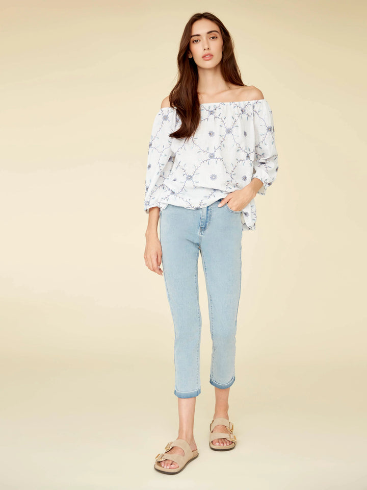 Stretch Denim Slim Leg Pants With Cuff