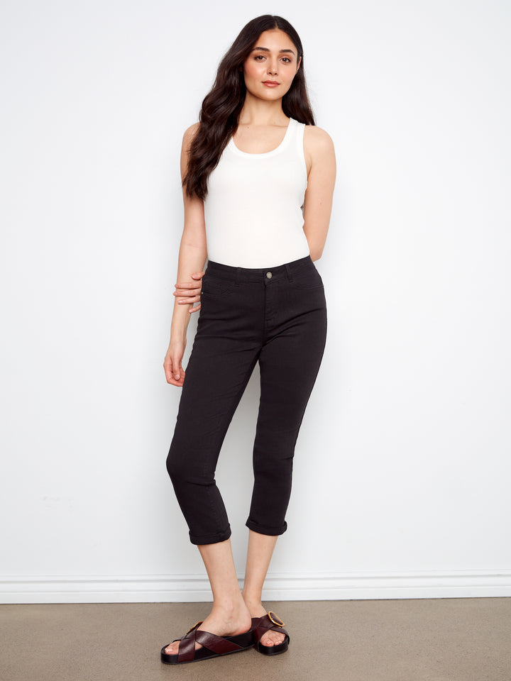 Colored Twill Slim Leg Pants With Cuff