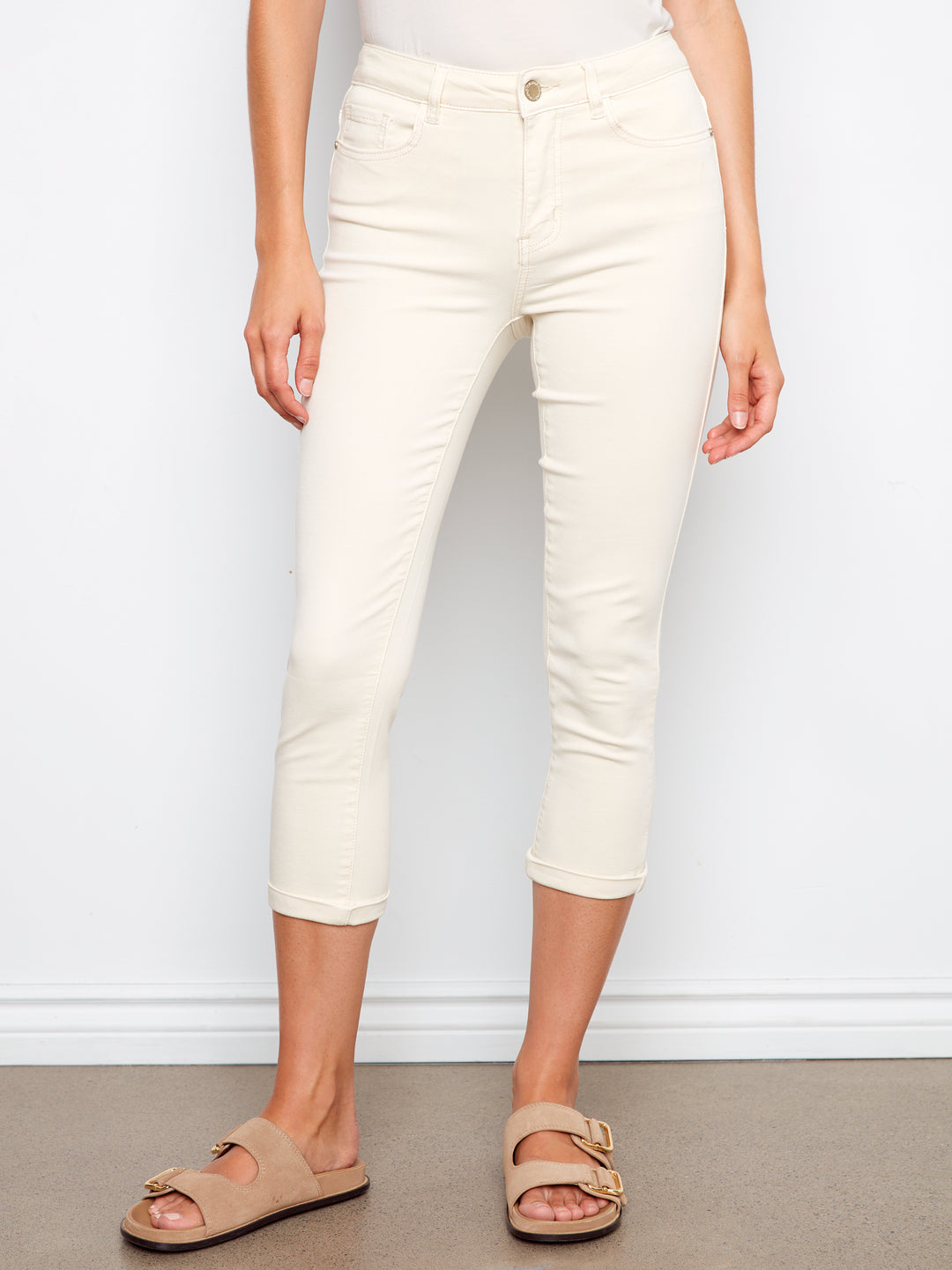 Colored Twill Slim Leg Pants With Cuff