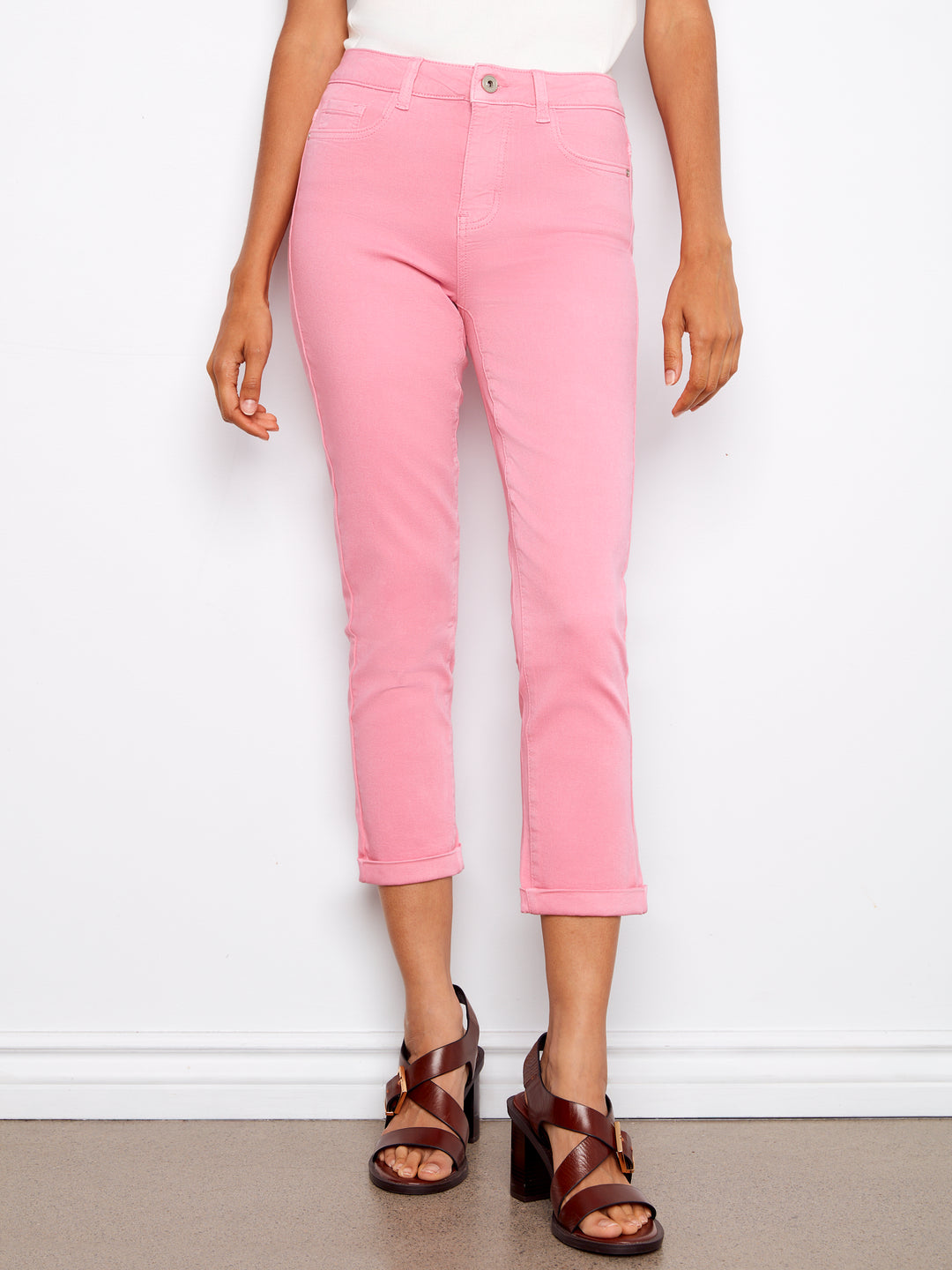 Colored Twill Slim Leg Pants With Cuff