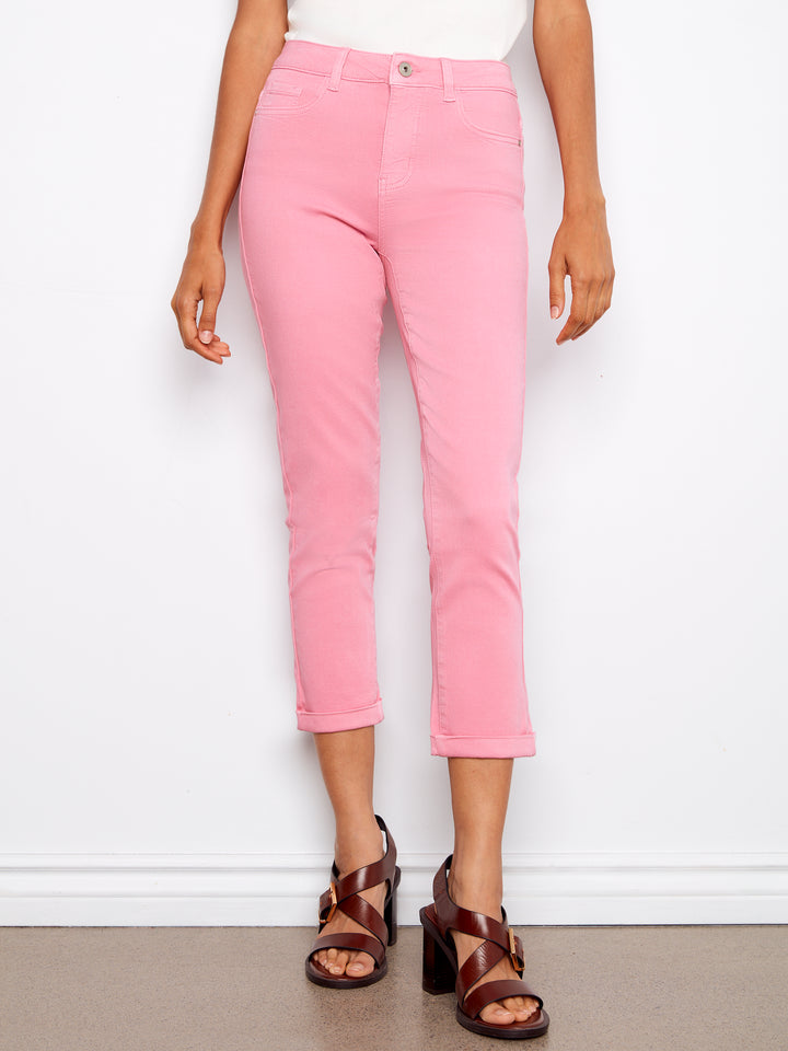 Colored Twill Slim Leg Pants With Cuff