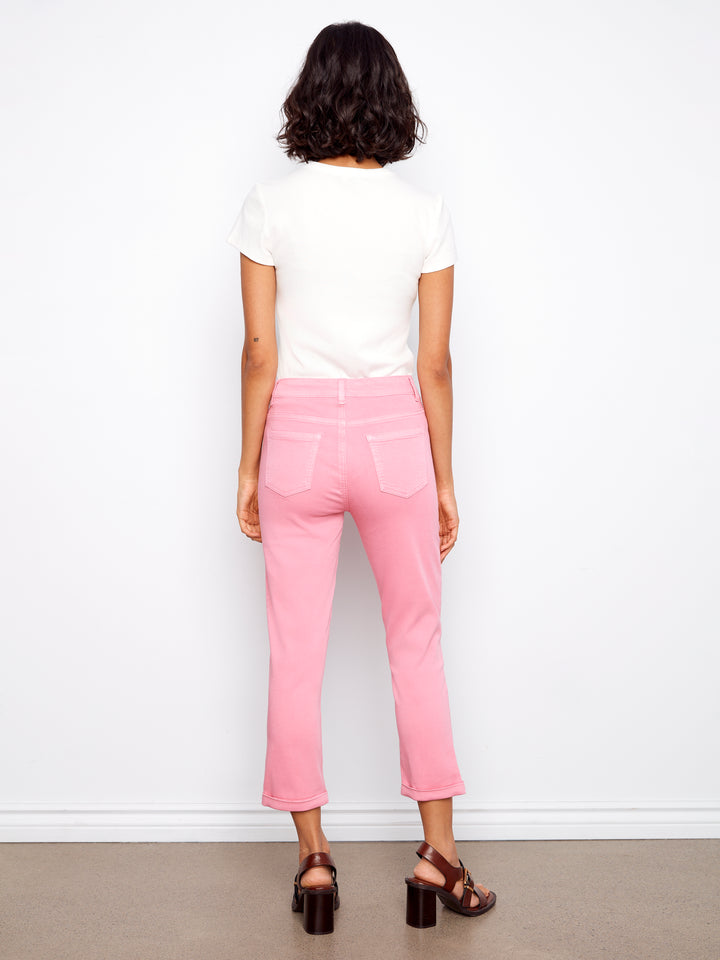Colored Twill Slim Leg Pants With Cuff