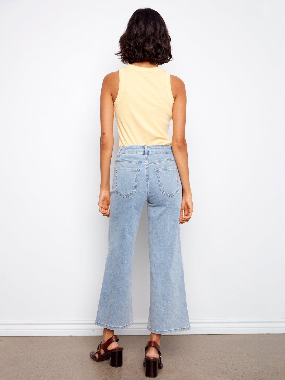 Wide Leg Stretch Denim Pants With All Over Pixelated Flower Embroidery