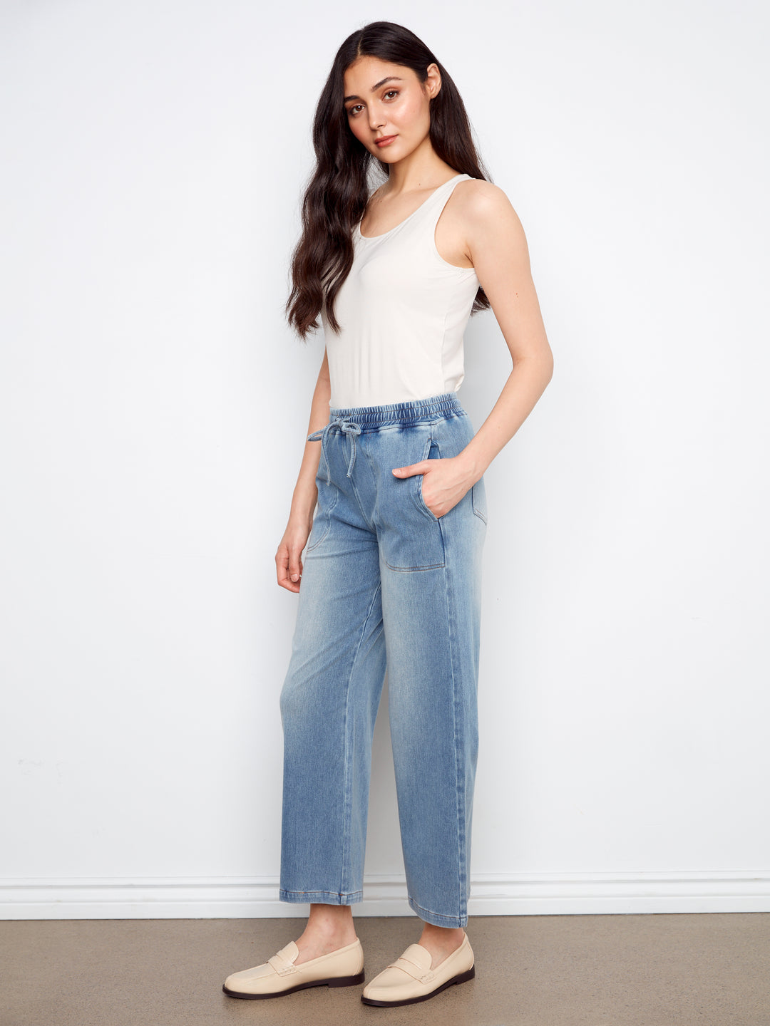 Knit Denim Wide Leg Jogger Pants