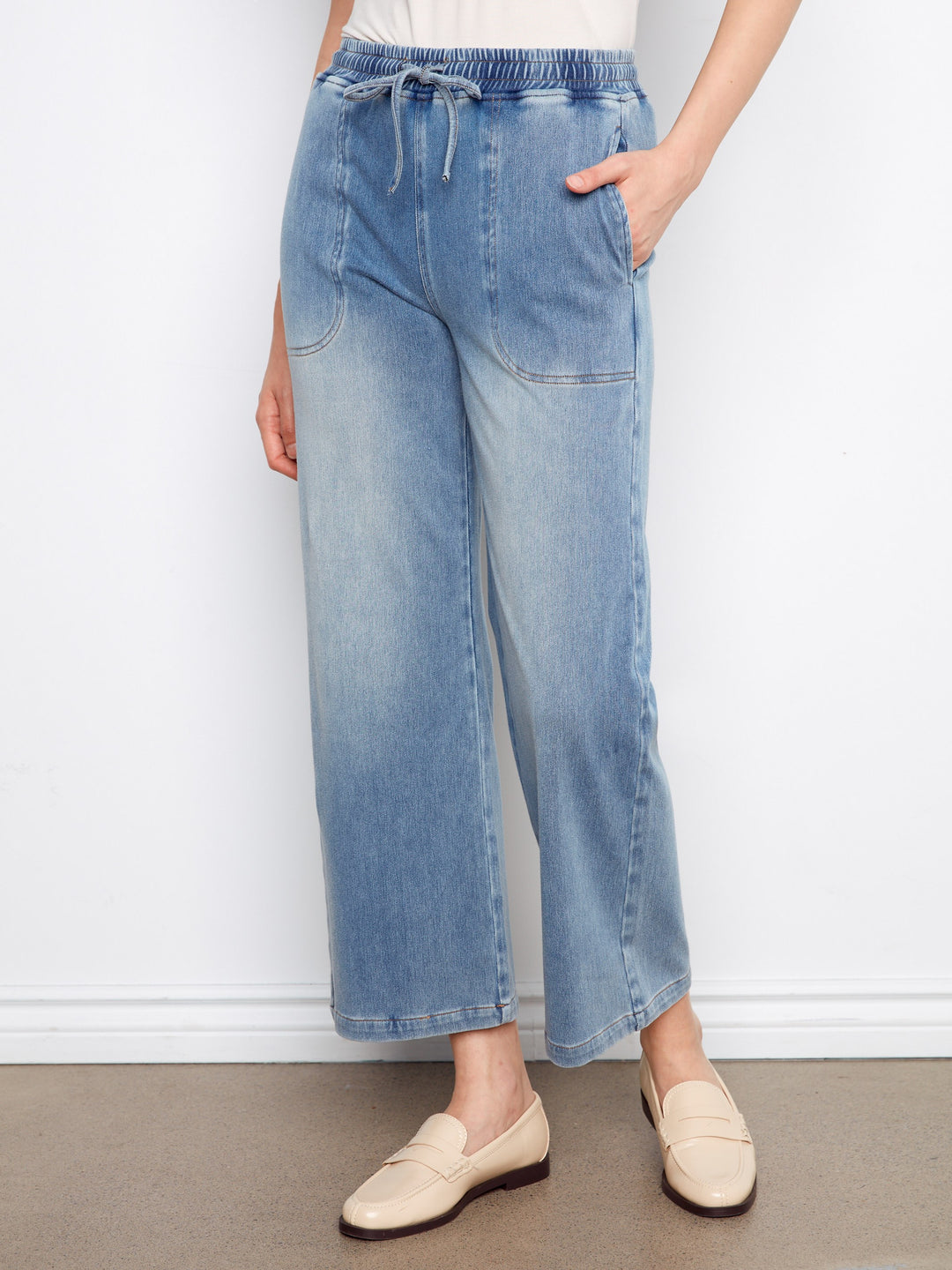 Knit Denim Wide Leg Jogger Pants