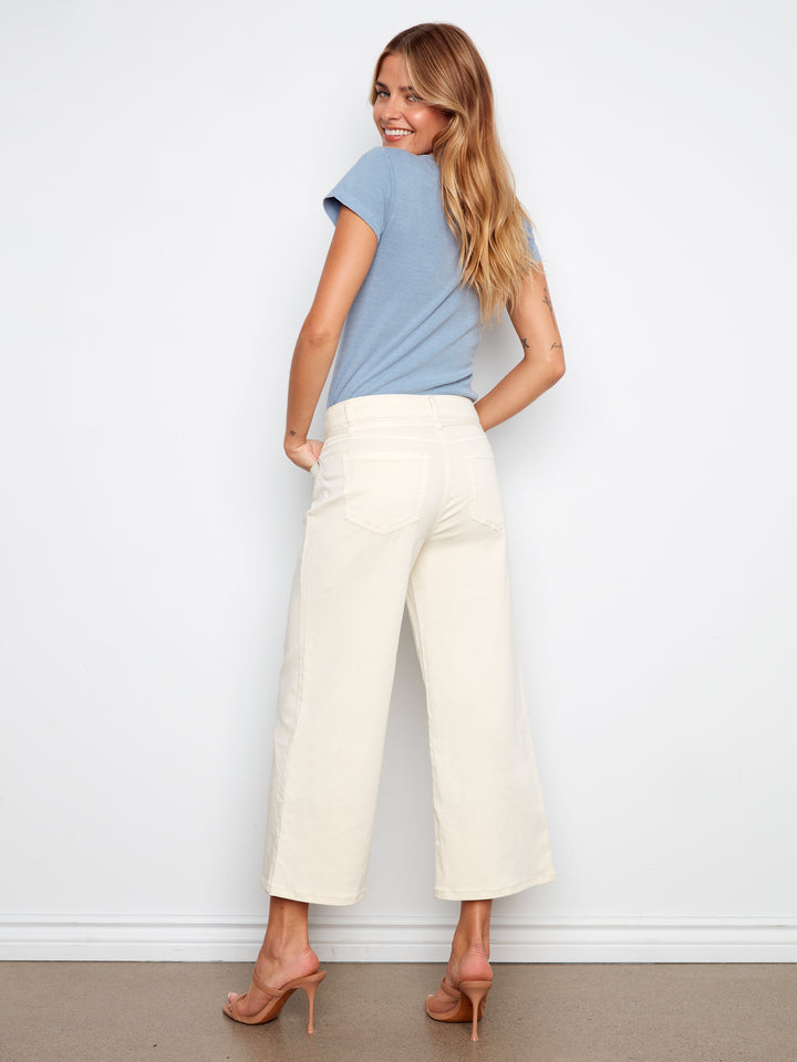 Belted Cropped Wide Leg Twill Jeans