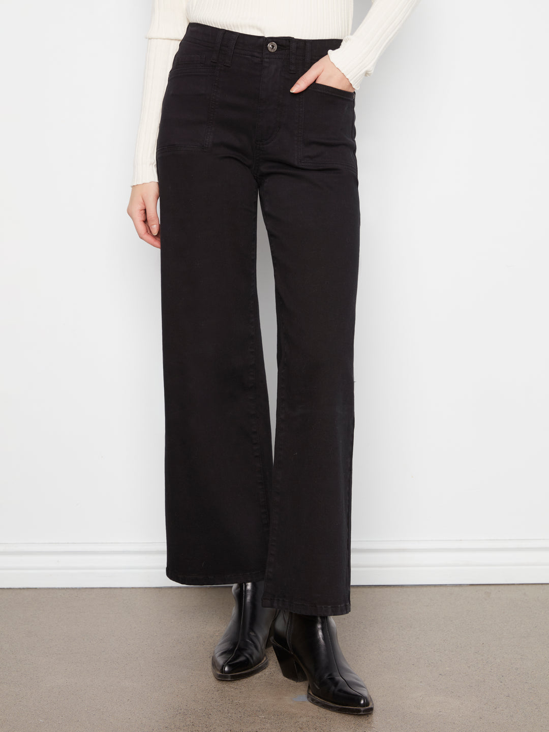 Wide Leg Colored Twill Pants With Patch Pockets