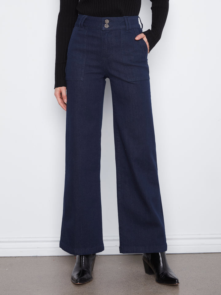 Wide Leg Jeans With Patch Pockets and Double Front Button