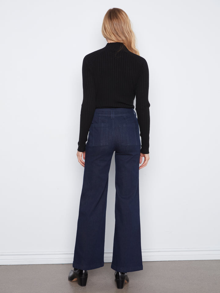 Wide Leg Jeans With Patch Pockets and Double Front Button