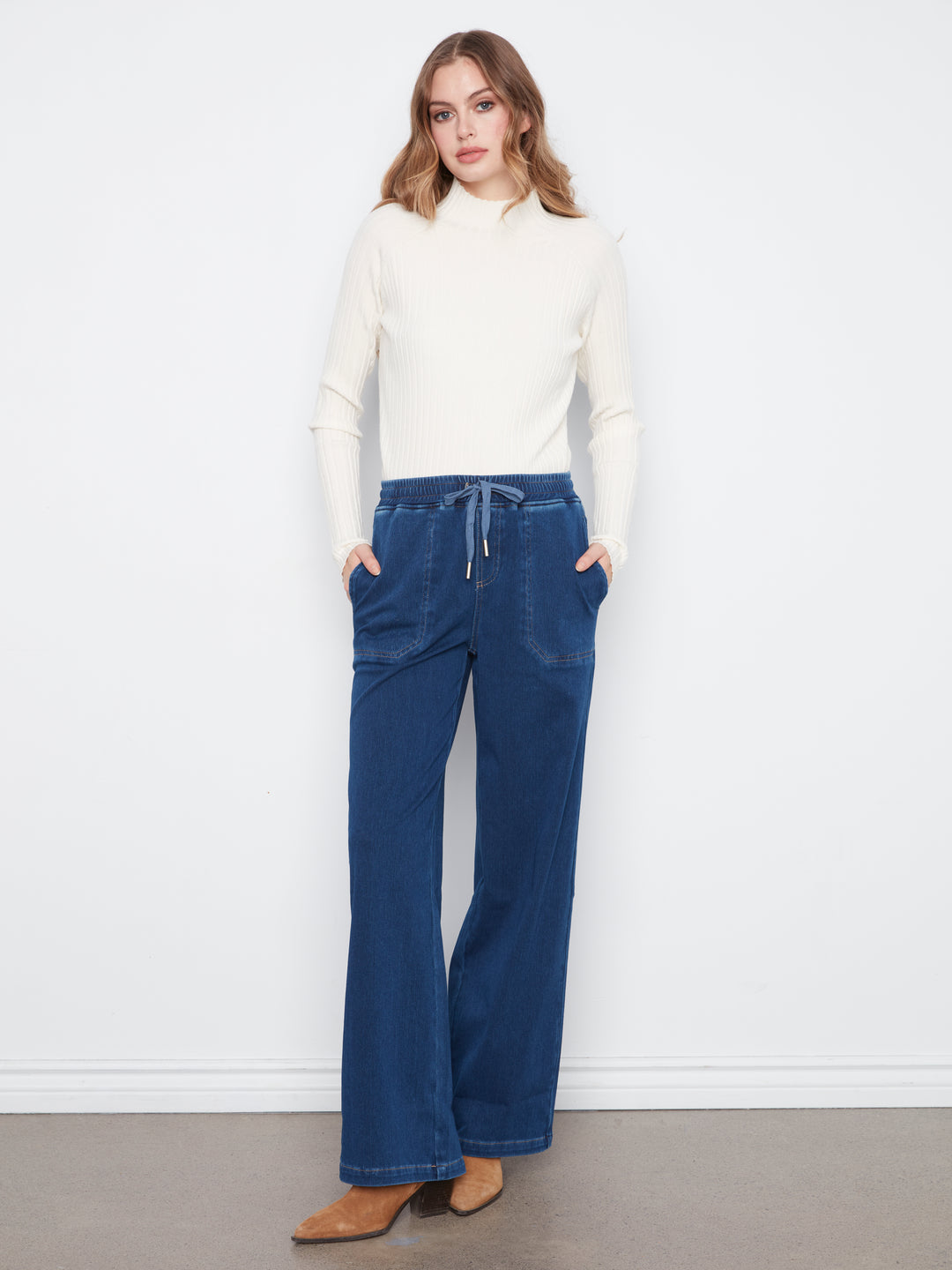Knit Denim Wide Leg Jogger Pants