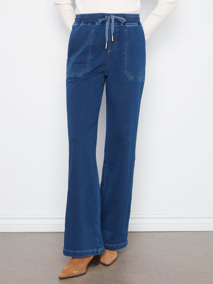 Knit Denim Wide Leg Jogger Pants