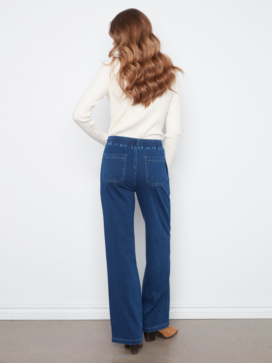 Knit Denim Wide Leg Jogger Pants