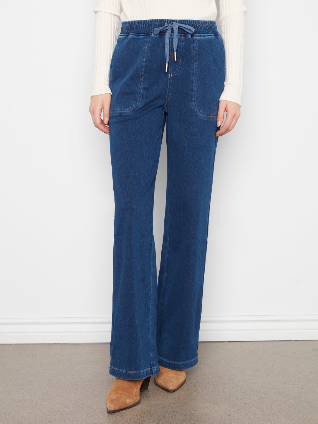 Knit Denim Wide Leg Jogger Pants