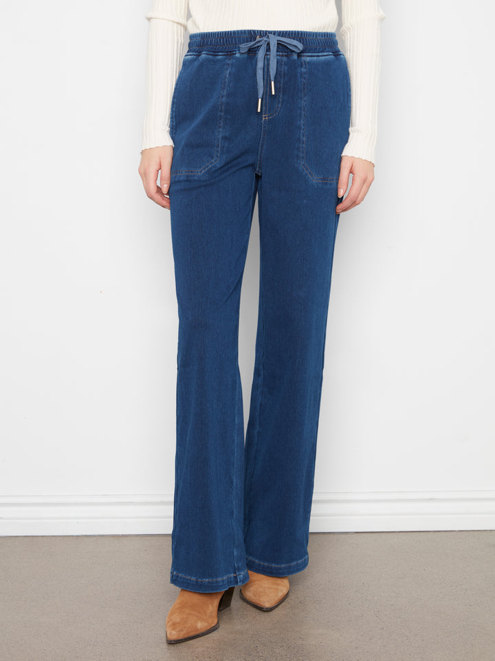 Knit Denim Wide Leg Jogger Pants