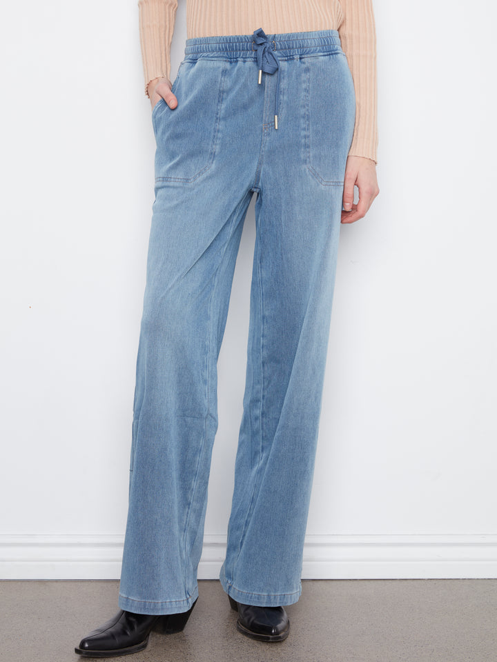 Knit Denim Wide Leg Jogger Pants