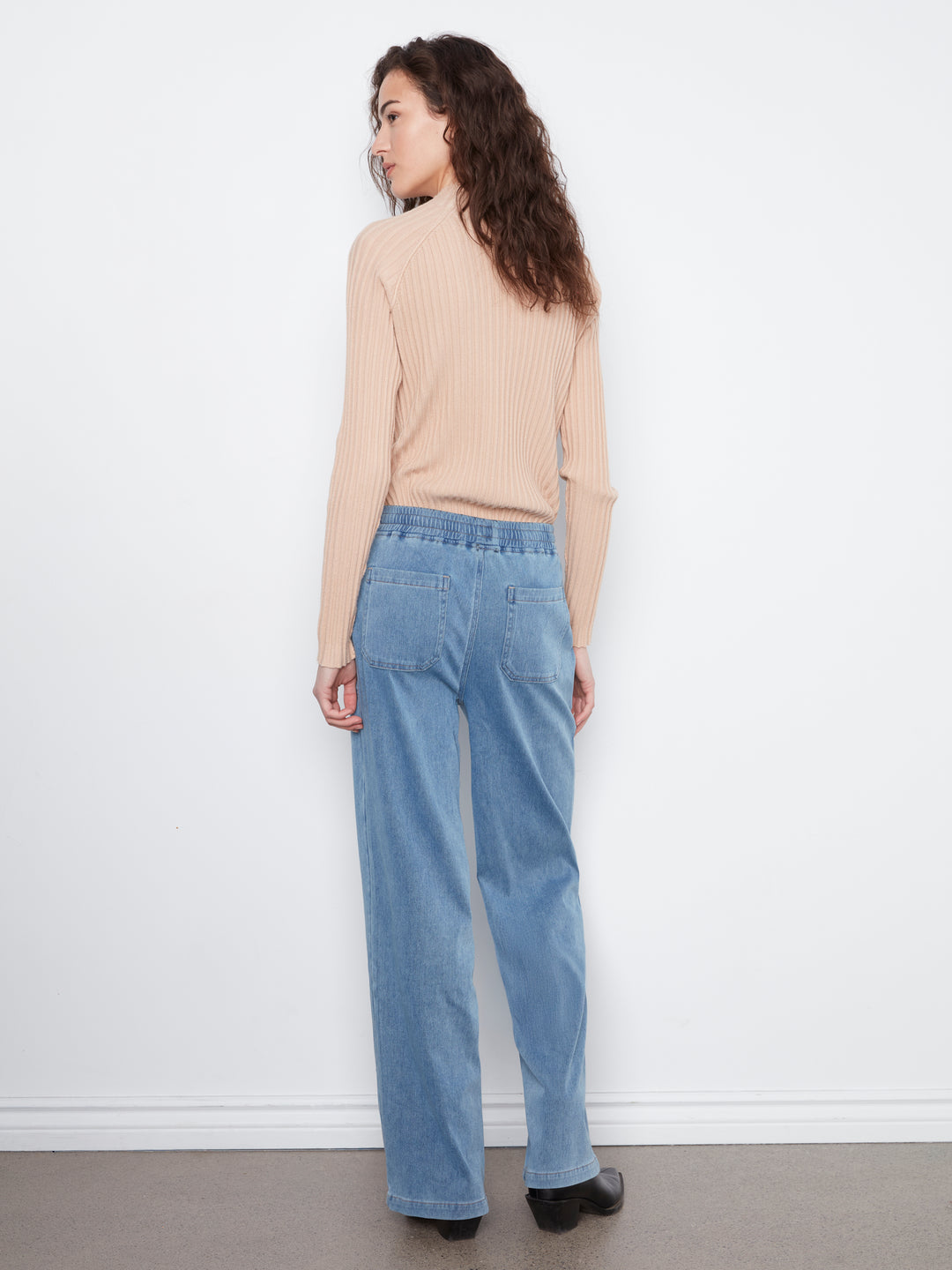 Knit Denim Wide Leg Jogger Pants