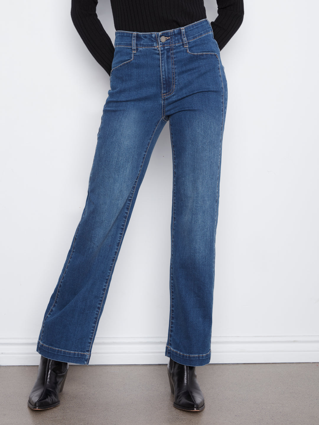Straight Leg Jeans With Front Panel Pockets