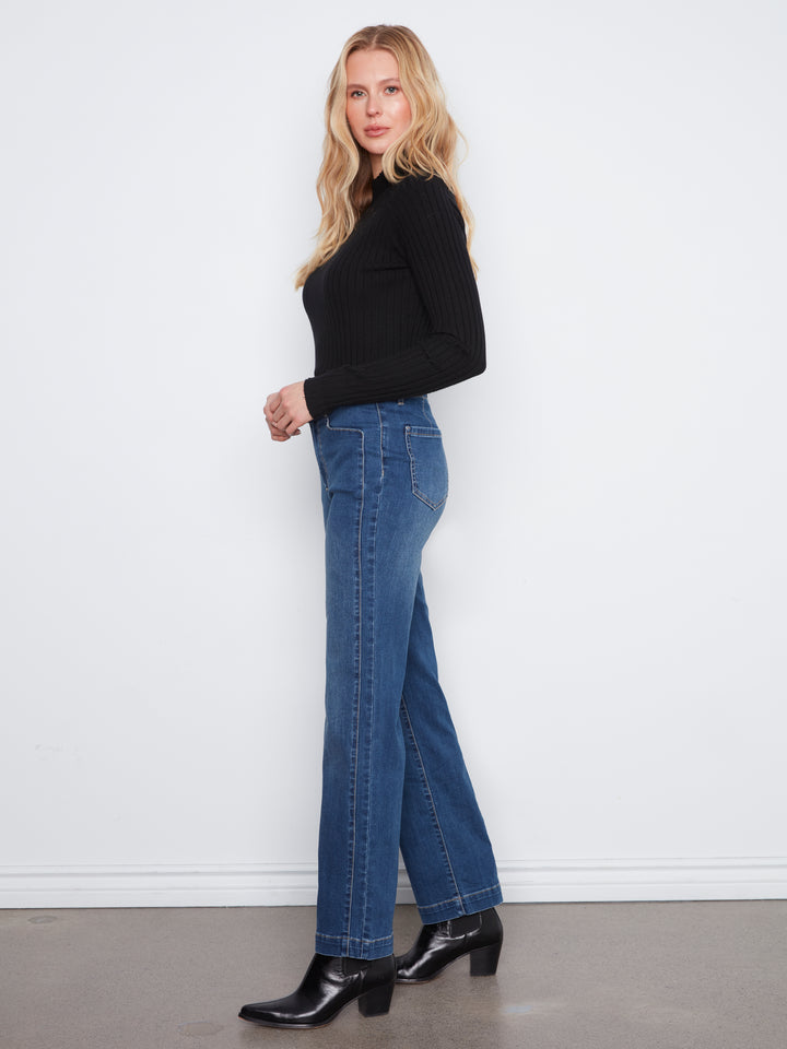 Straight Leg Jeans With Front Panel Pockets