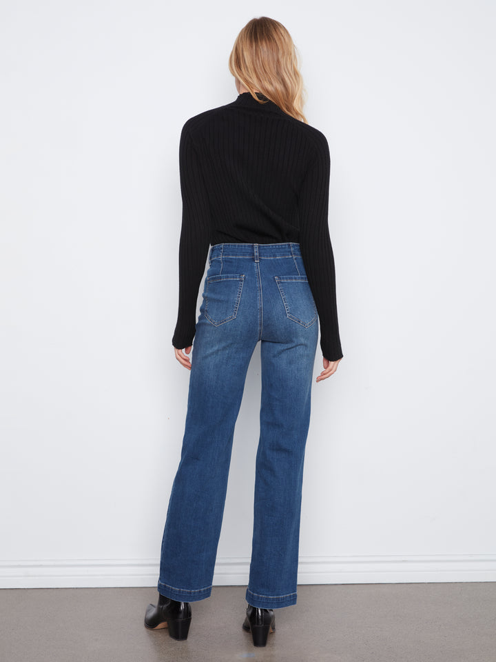 Straight Leg Jeans With Front Panel Pockets