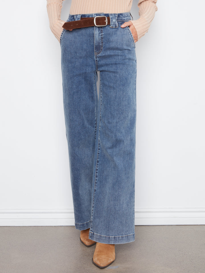 Flare Wide Leg Pants With Attached Belt