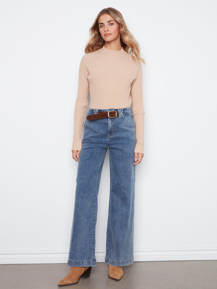 Flare Wide Leg Pants With Attached Belt