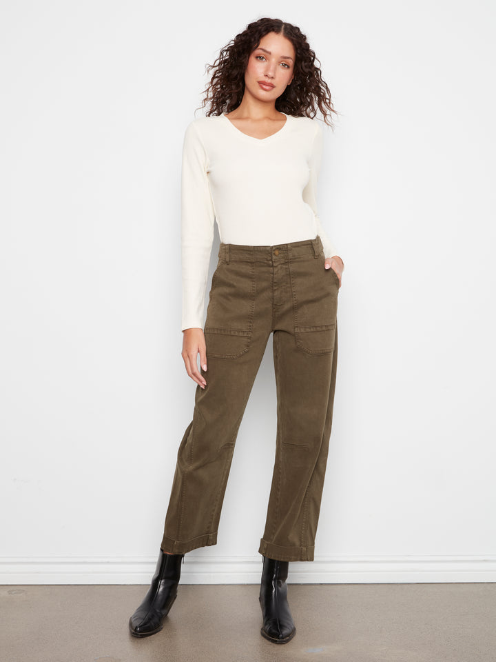 Smooth Twill Barrel Leg Pants