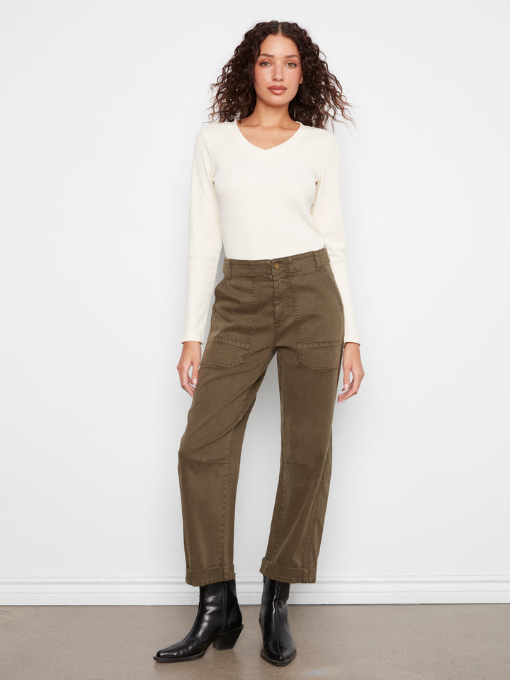 Smooth Twill Barrel Leg Pants