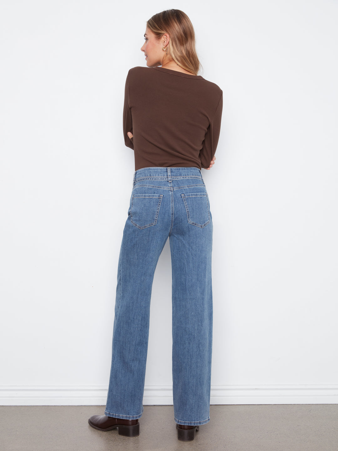 Stretch Denim Wide Leg Belted Pant