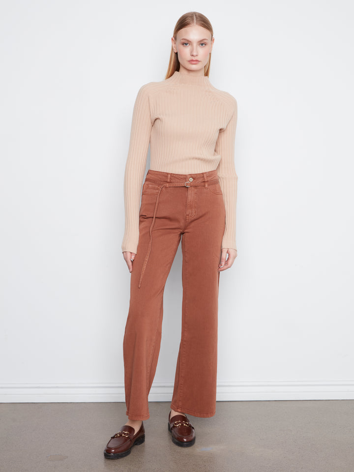 Stretch Twill Wide Leg Belted Pant