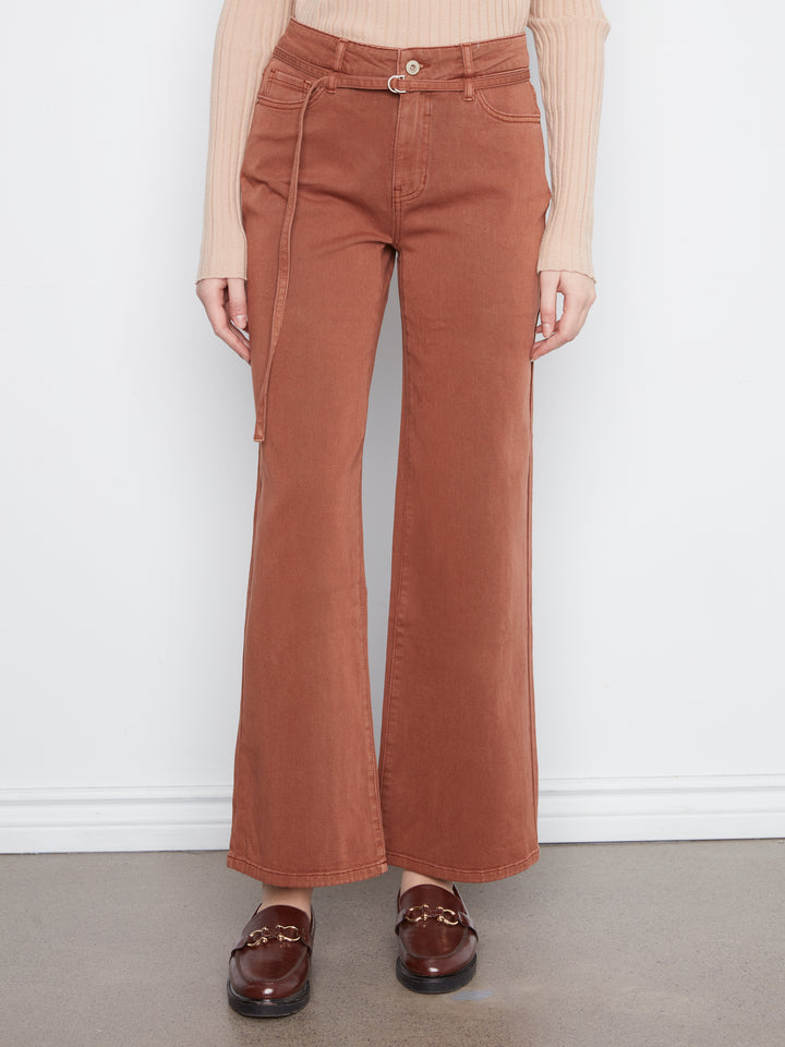 Stretch Twill Wide Leg Belted Pant