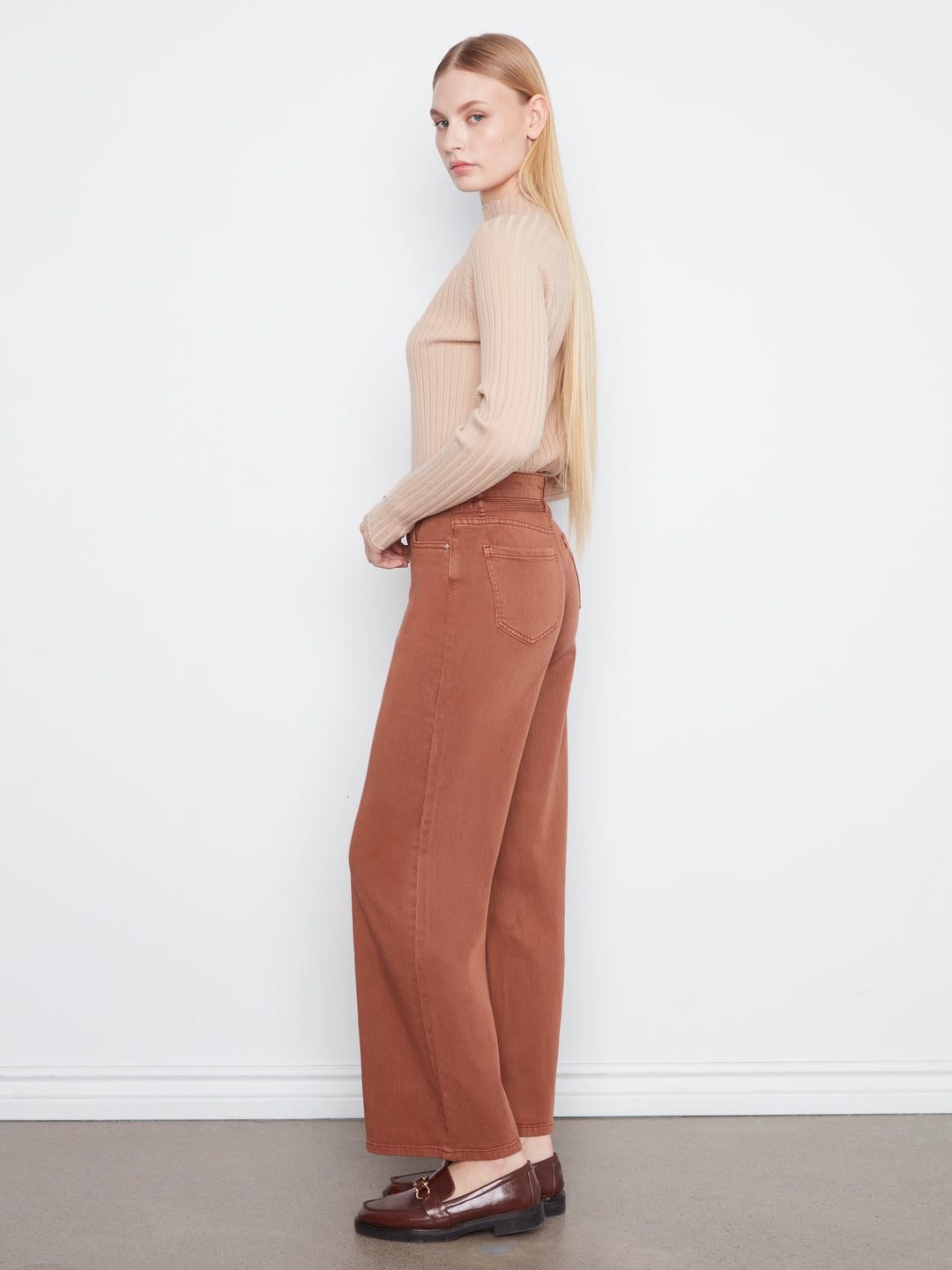 Stretch Twill Wide Leg Belted Pant