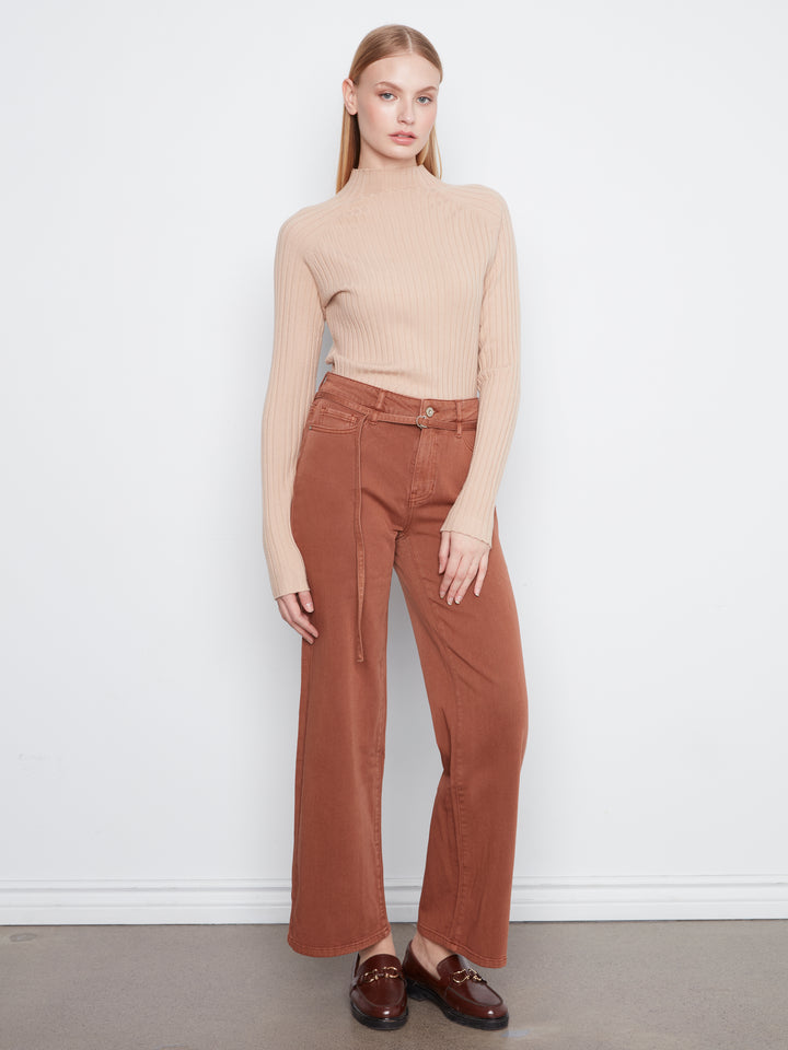 Stretch Twill Wide Leg Belted Pant