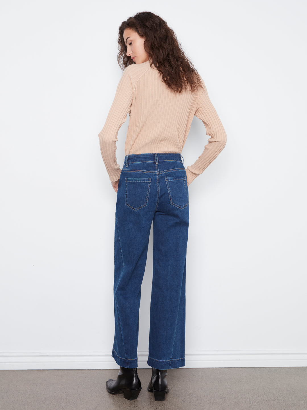 Wide Leg Stretch Denim Pants With Side Panel