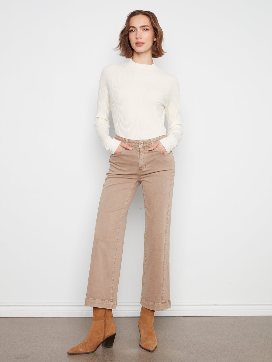 Wide Leg Colored Twill Pants With Side Panel