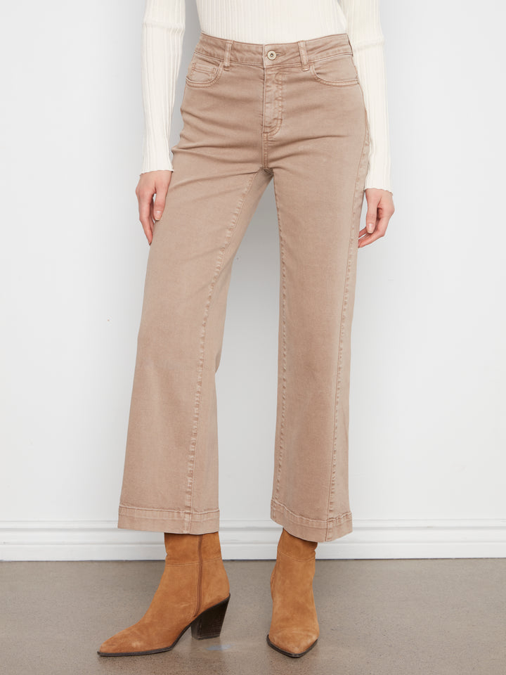 Wide Leg Colored Twill Pants With Side Panel