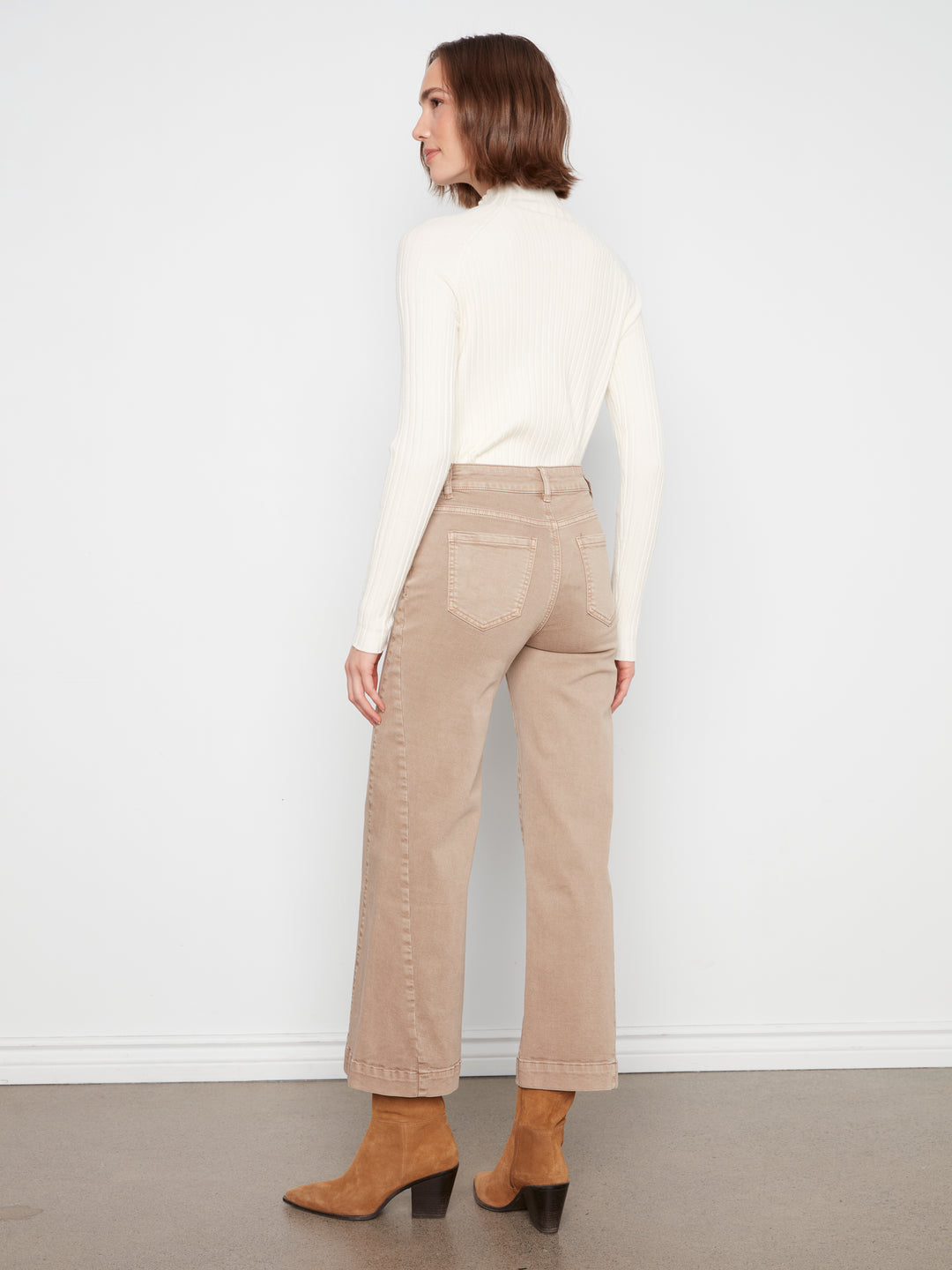 Wide Leg Colored Twill Pants With Side Panel