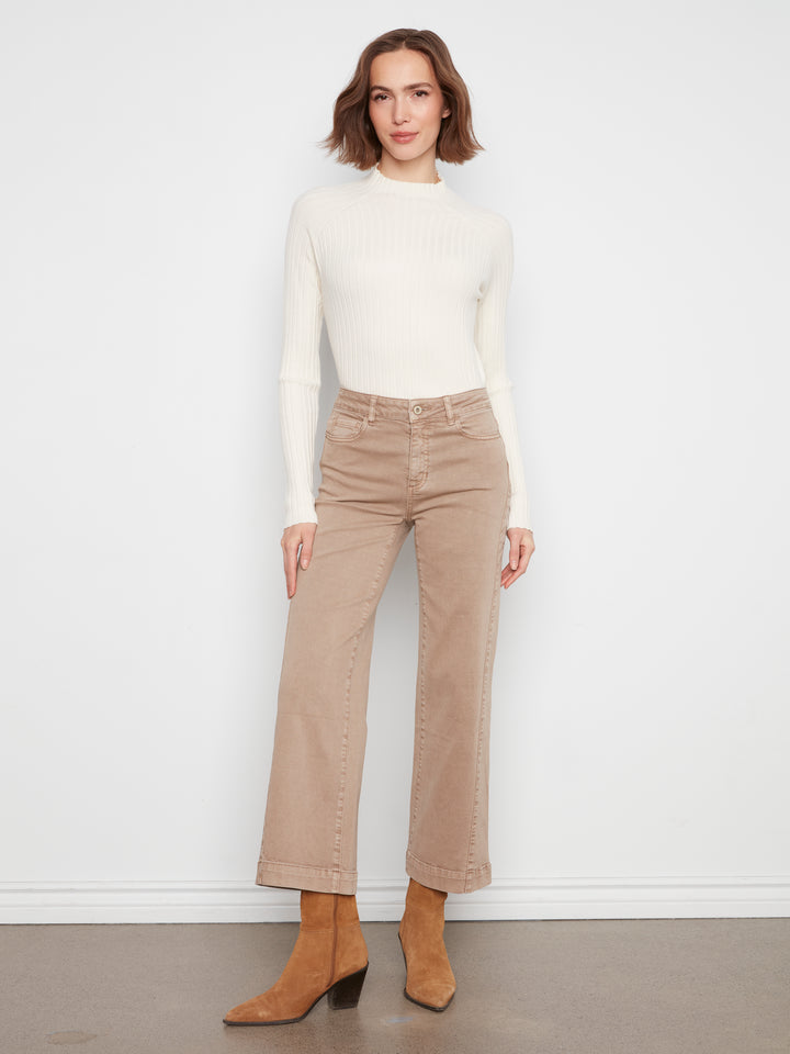 Wide Leg Colored Twill Pants With Side Panel