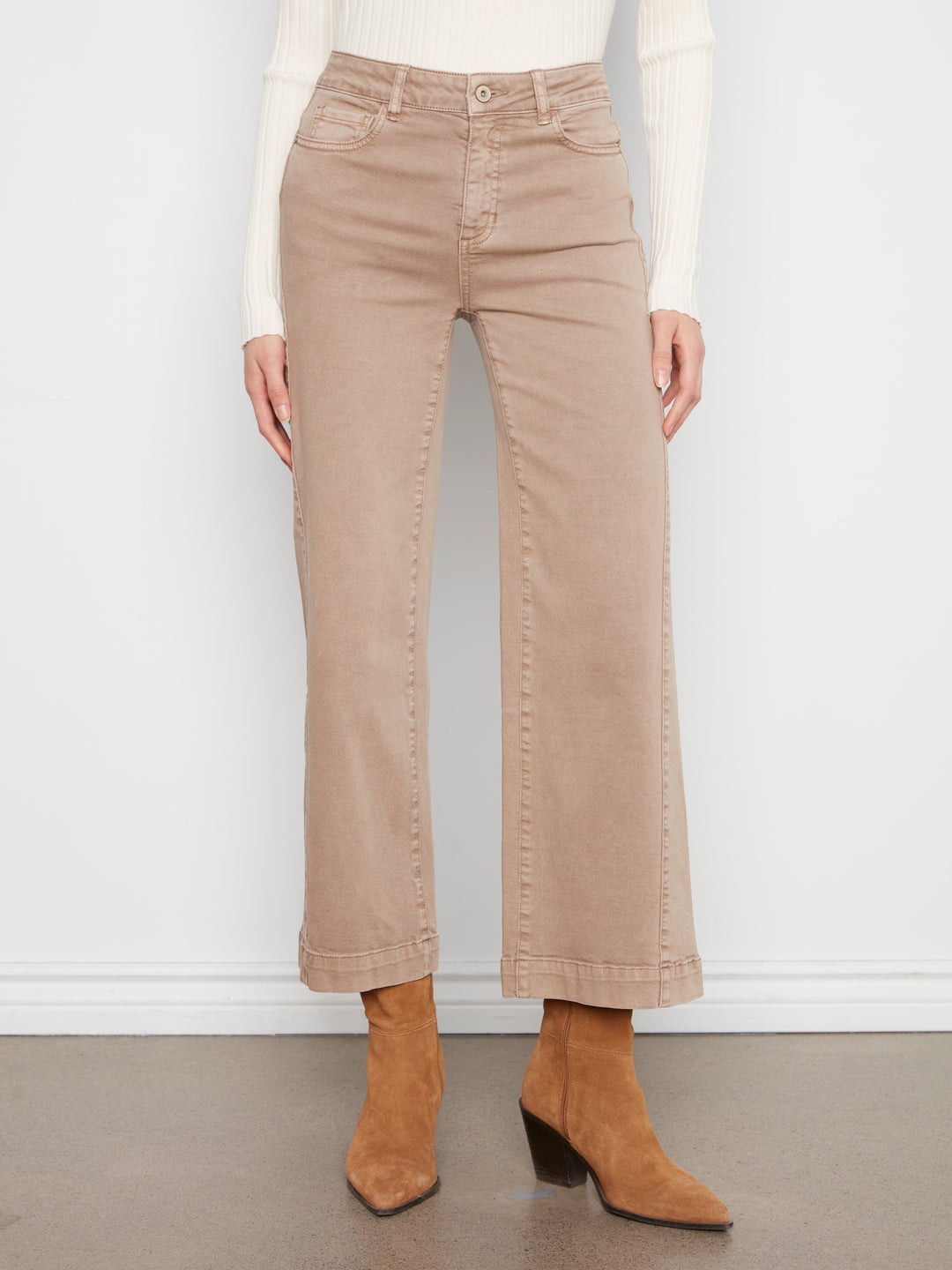 Wide Leg Colored Twill Pants With Side Panel