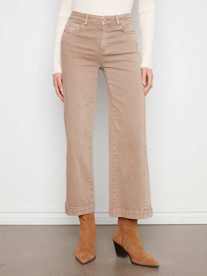 Wide Leg Colored Twill Pants With Side Panel