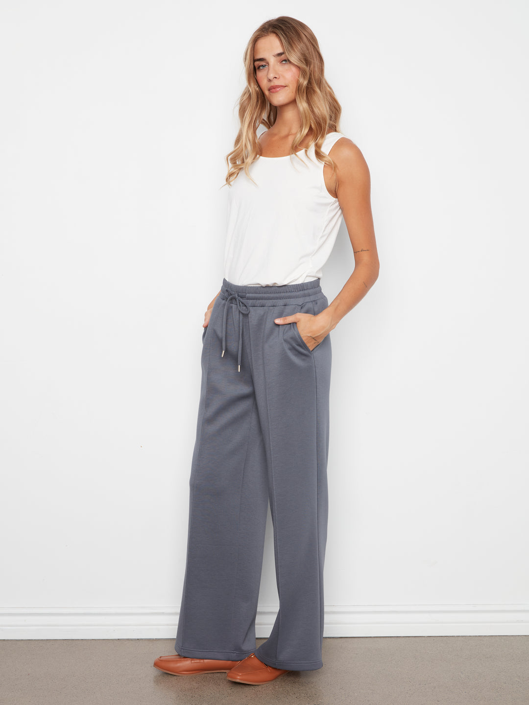 Wide Leg Pin Tuck Pants With Elasticated Waist