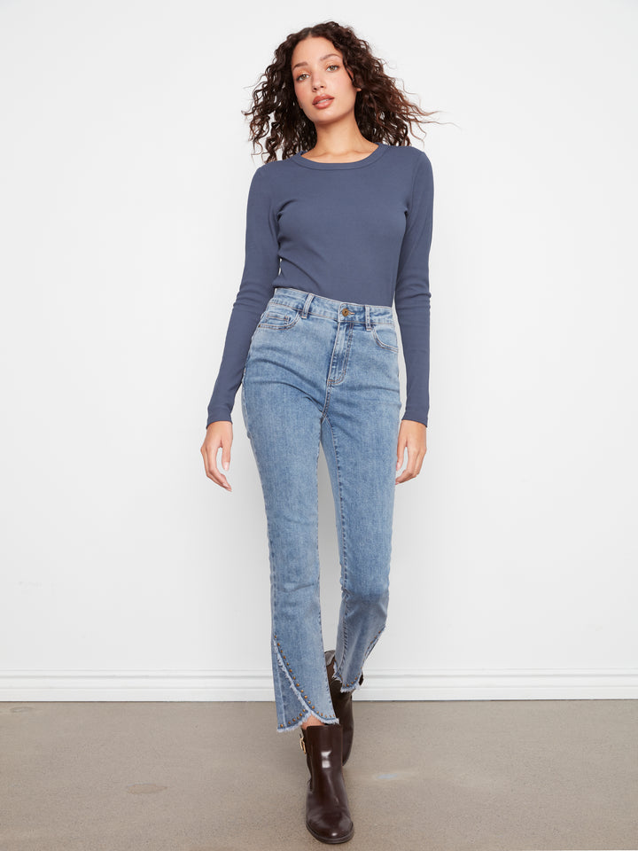 Slim Leg Front Tulip Pants With Studs